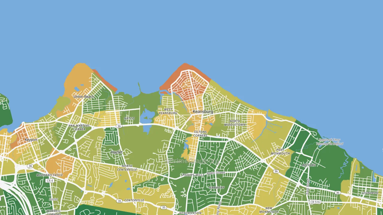Keansburg, NJ Map of Assault Rates