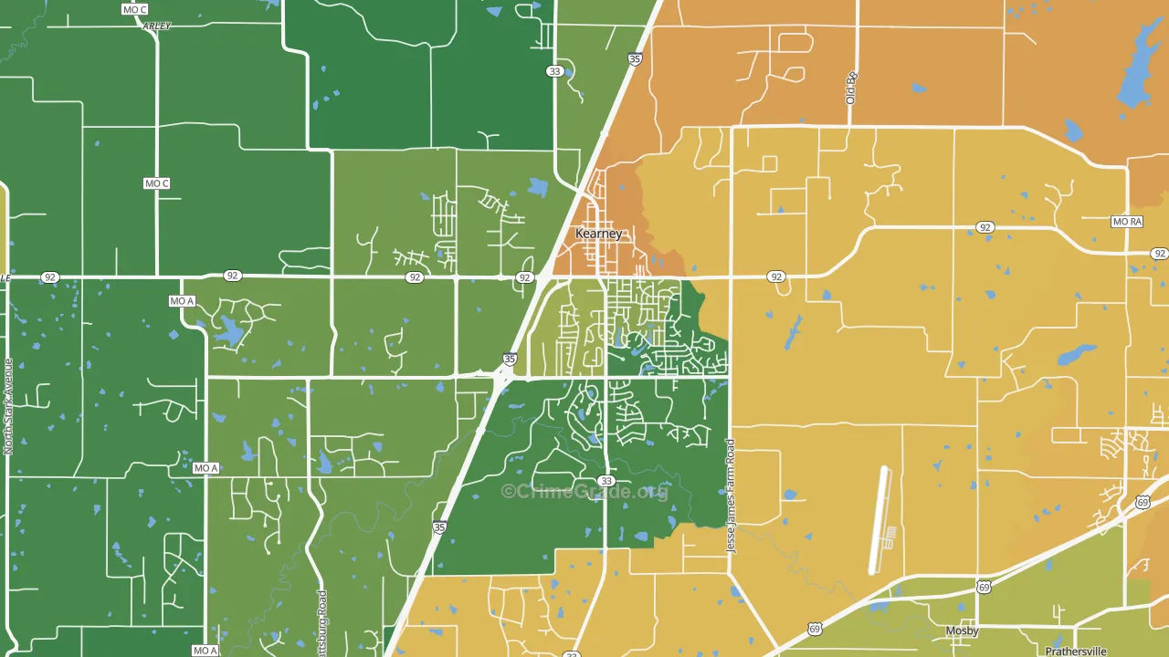 Kearney, MO Map of Assault Rates