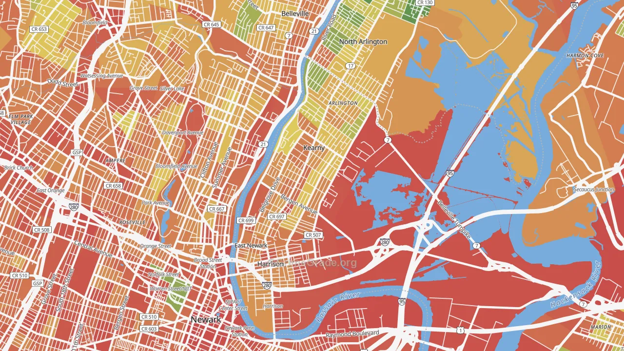 Kearny, NJ Map of Assault Rates
