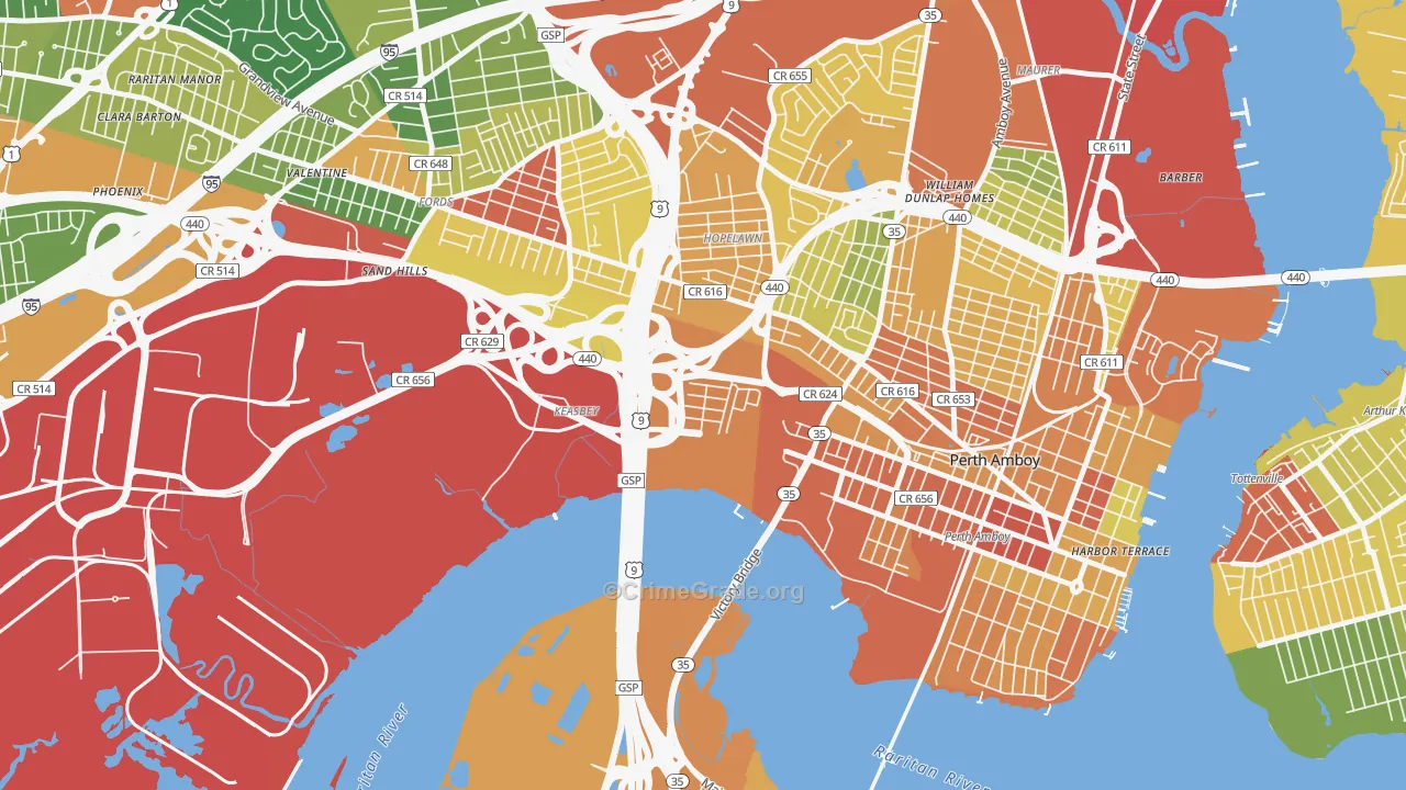 Keasbey, NJ Map of Assault Rates