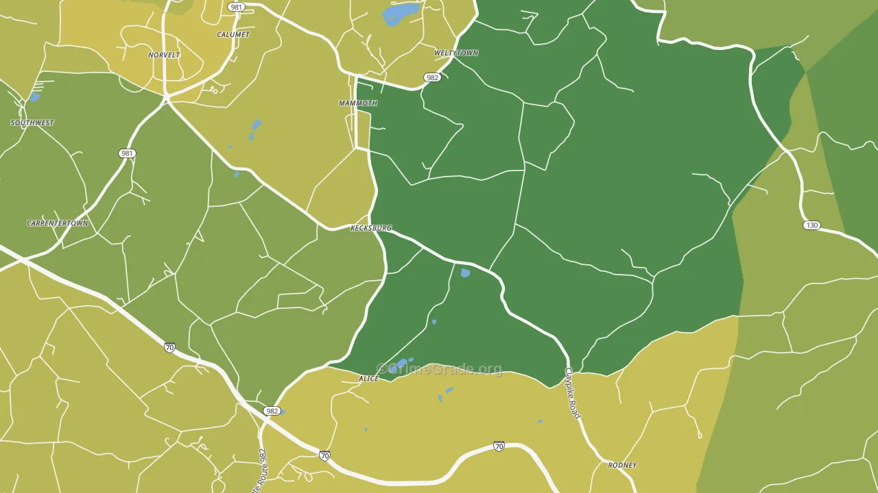 Kecksburg, PA Map of Assault Rates
