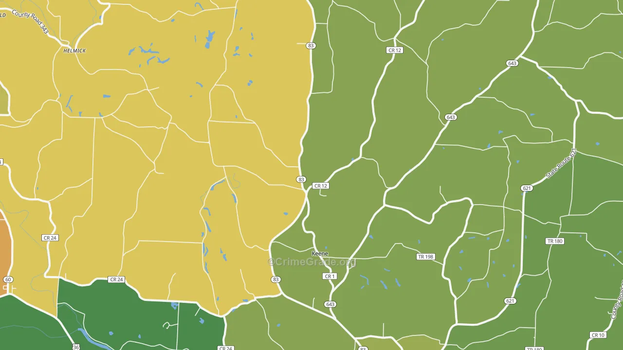 Keene, OH Map of Assault Rates