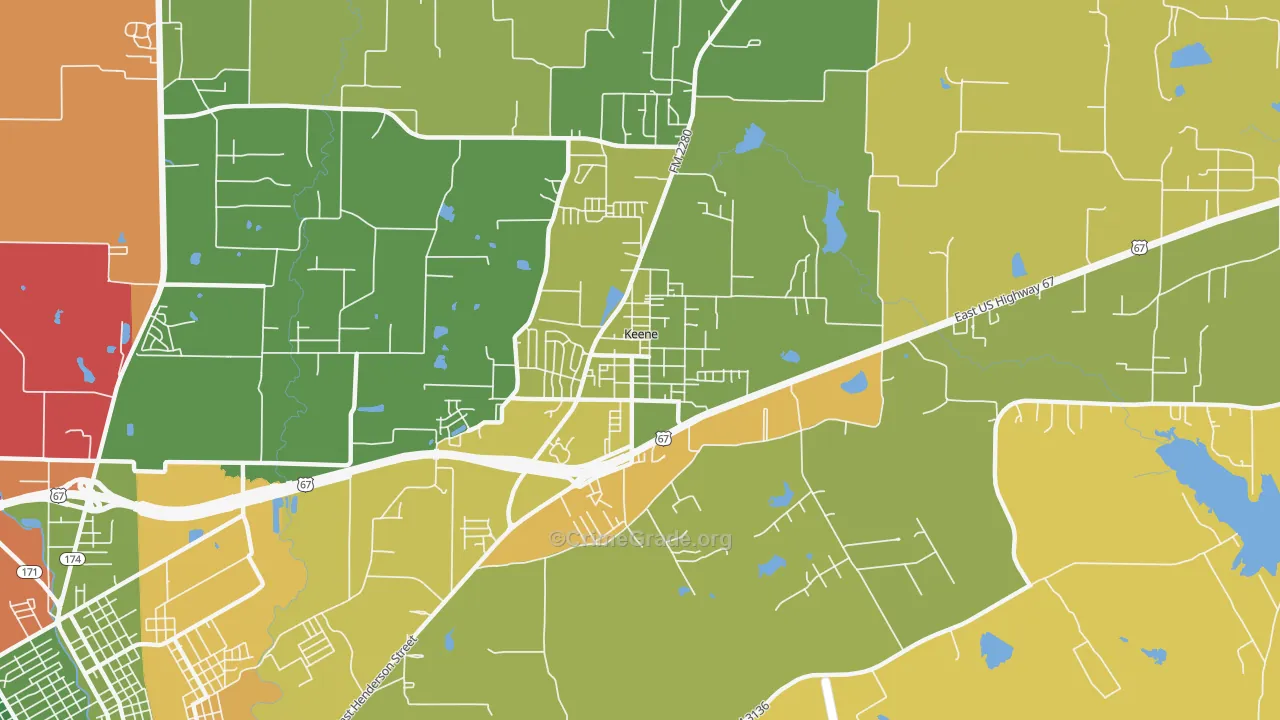 Keene, TX Map of Assault Rates