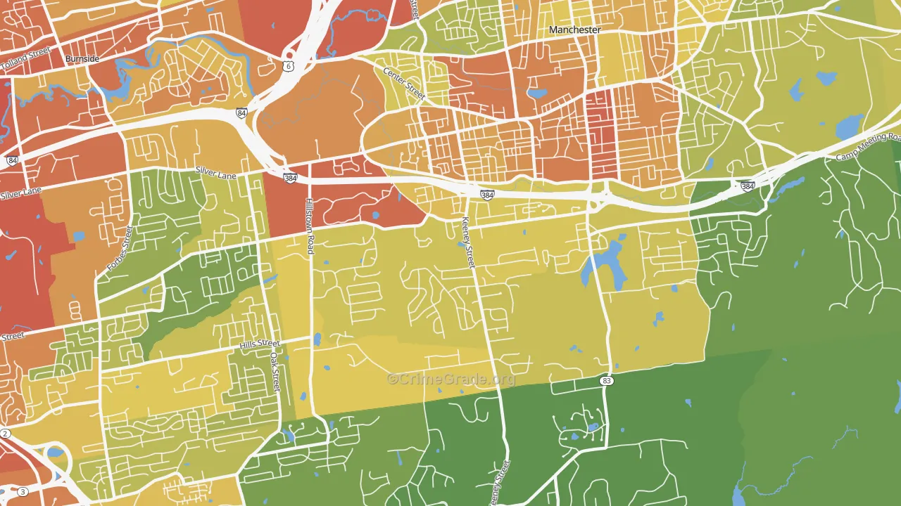 Keeney, Manchester, CT Map of Assault Rates
