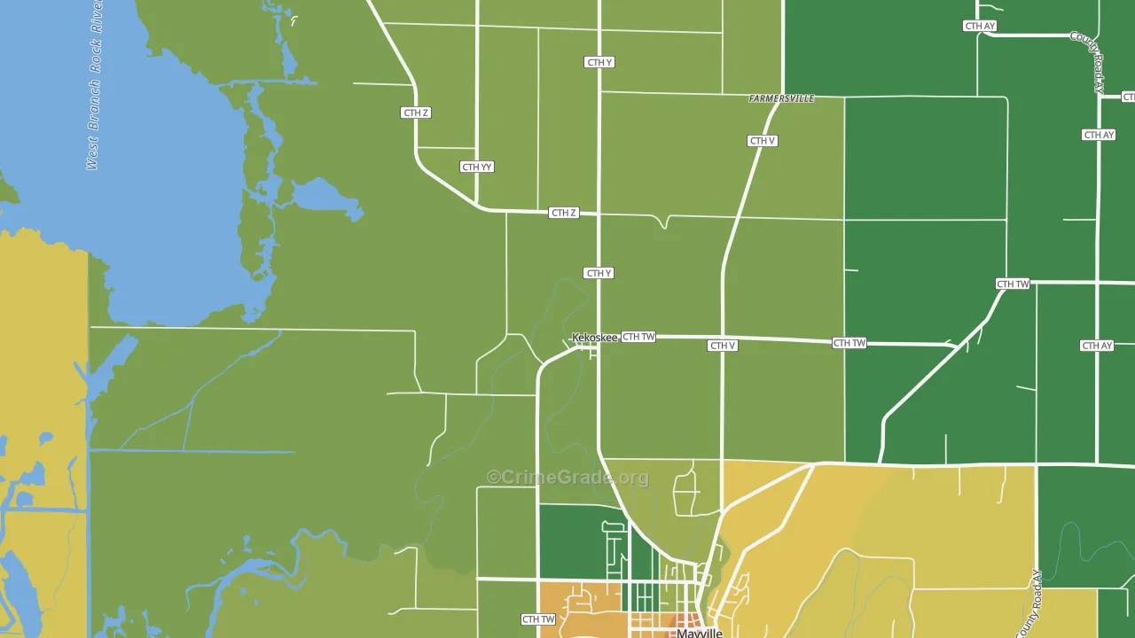 Kekoskee, WI Map of Assault Rates