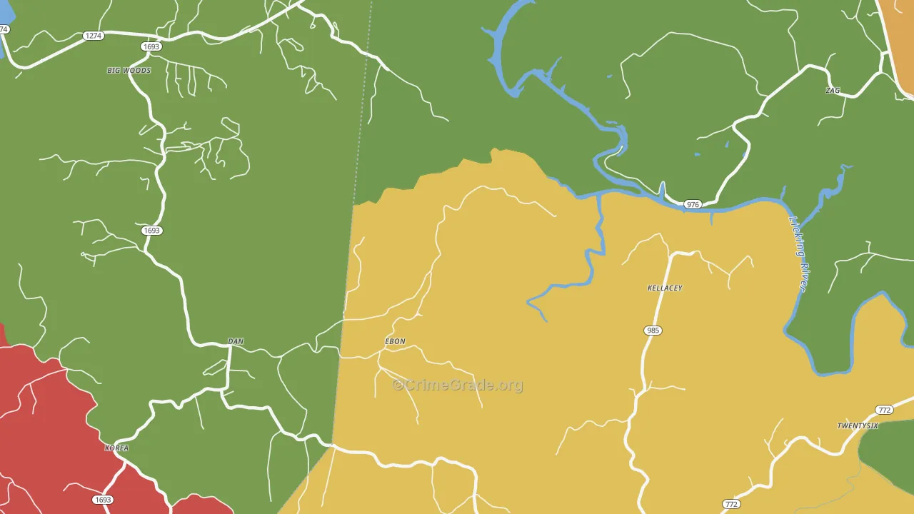 Kellacey, KY Map of Assault Rates