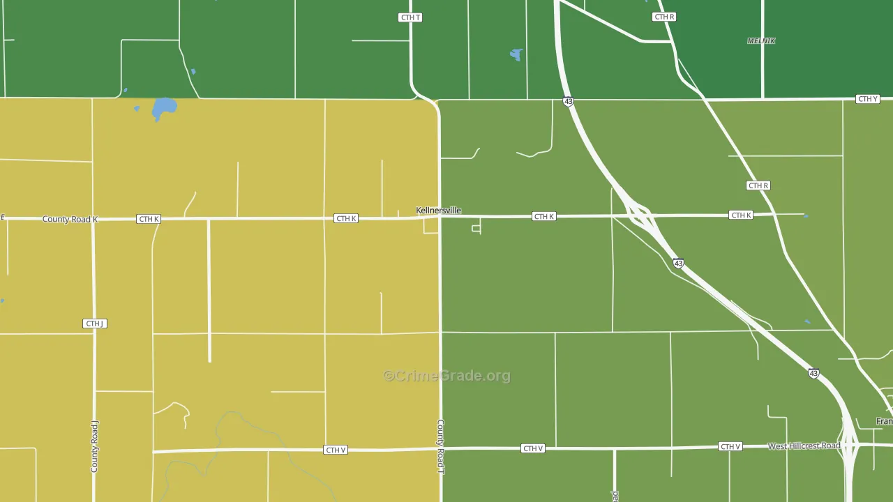 Kellnersville, WI Map of Assault Rates