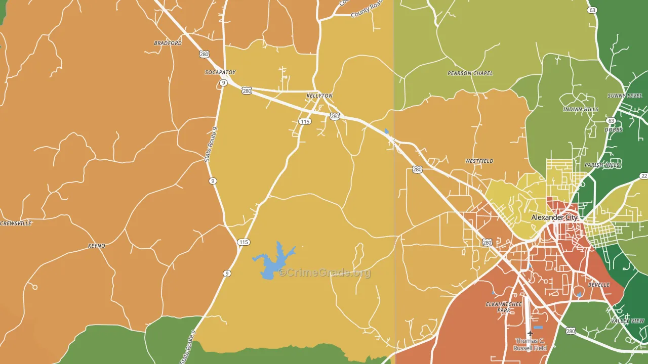 Kellyton, AL Map of Assault Rates