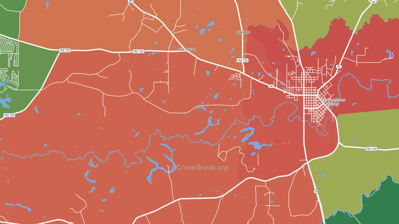 Kellyville, TX Map of Assault Rates
