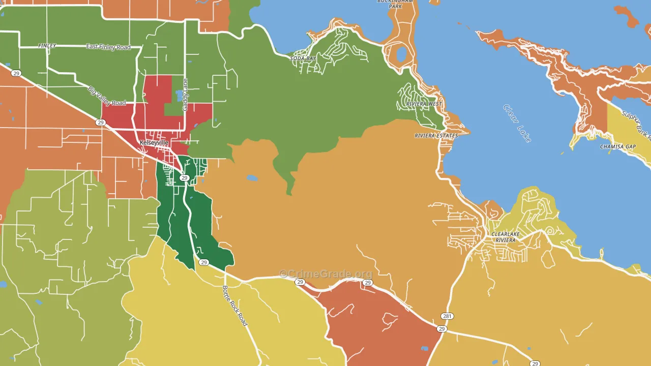 Kelseyville, CA Map of Assault Rates