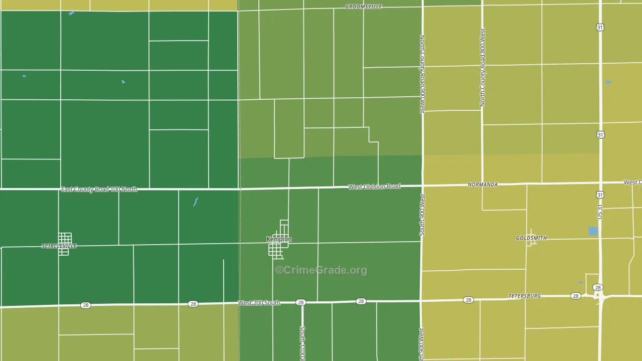 Kempton, IN Map of Assault Rates