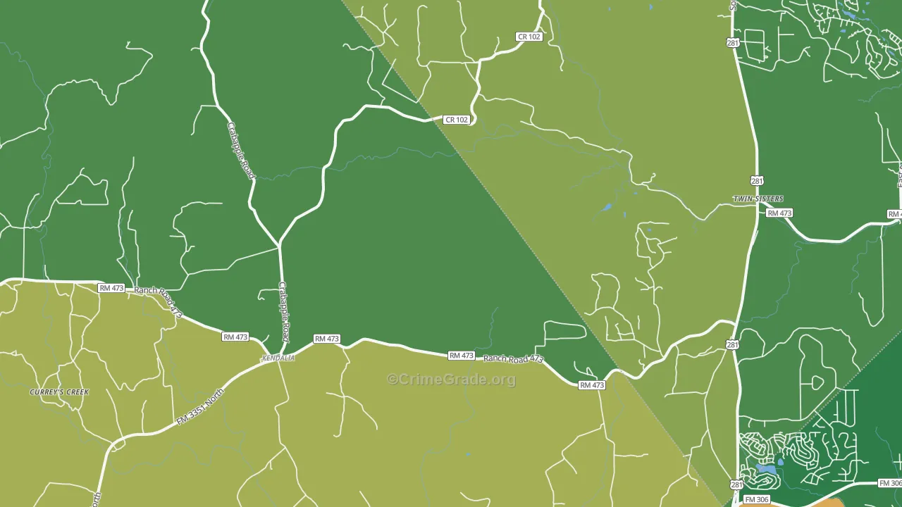 Kendalia, TX Map of Assault Rates