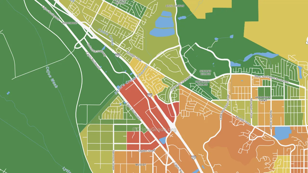 Kendall, San Bernardino, CA Map of Assault Rates