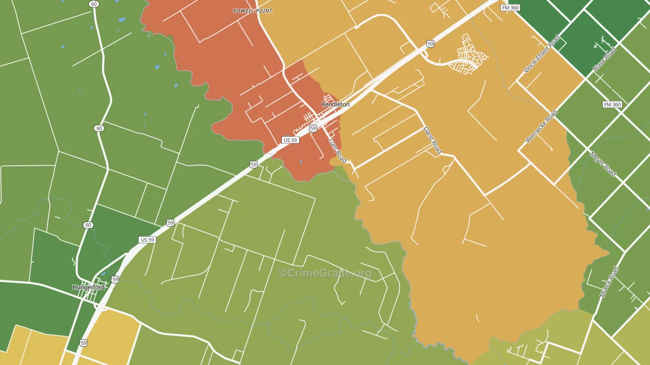 Kendleton, TX Map of Assault Rates