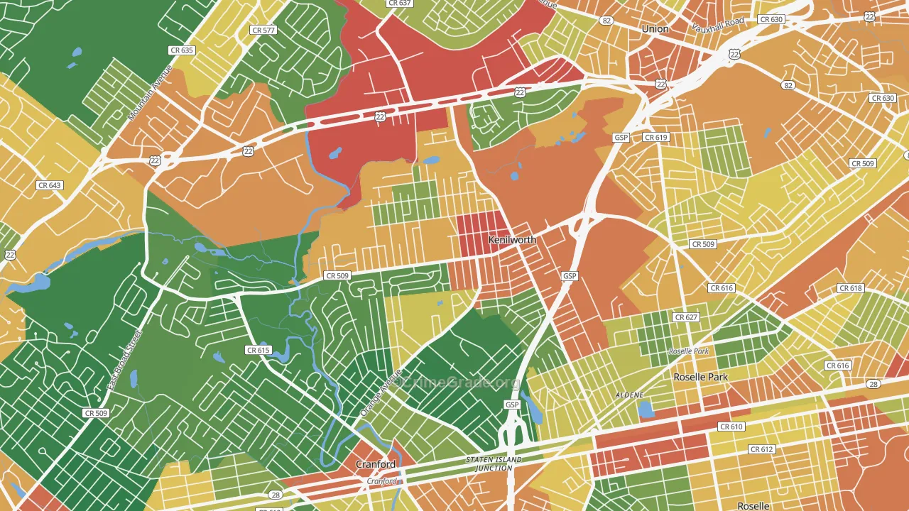 Kenilworth, NJ Map of Assault Rates
