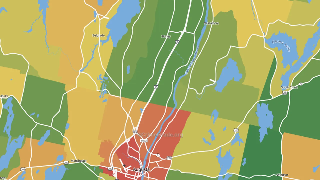 Kennebec County, ME Map of Assault Rates