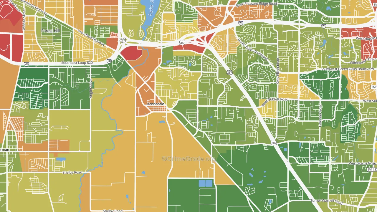 Kennedale, TX Map of Assault Rates