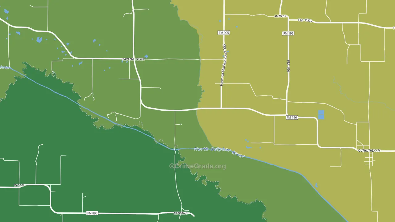 Kensing, TX Map of Assault Rates