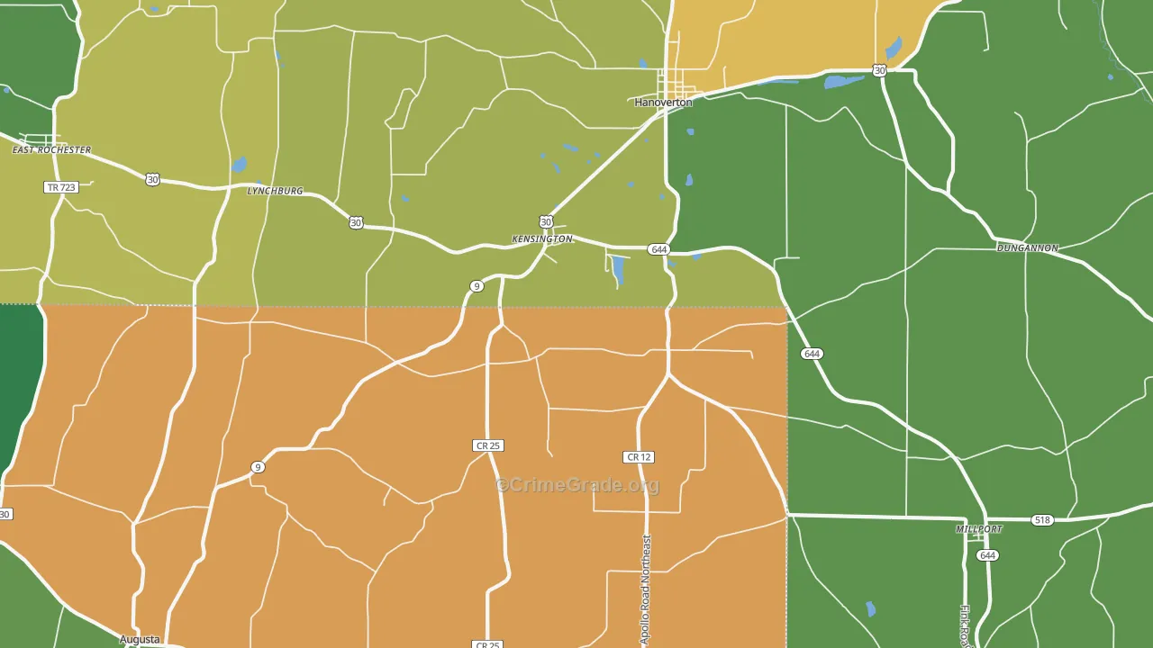Kensington, OH Map of Assault Rates