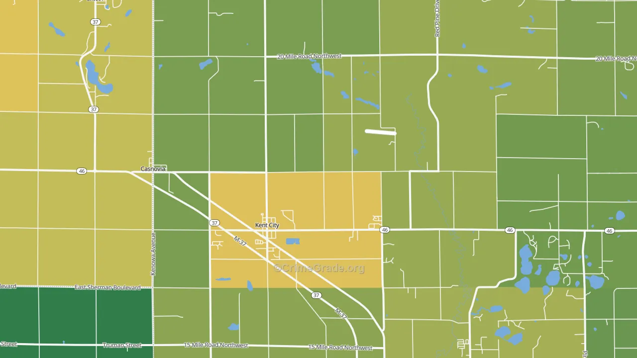 Kent City, MI Map of Assault Rates