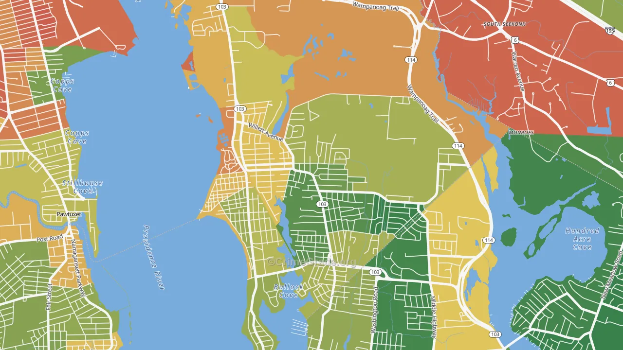 Kent Corner, Riverside, RI Map of Assault Rates