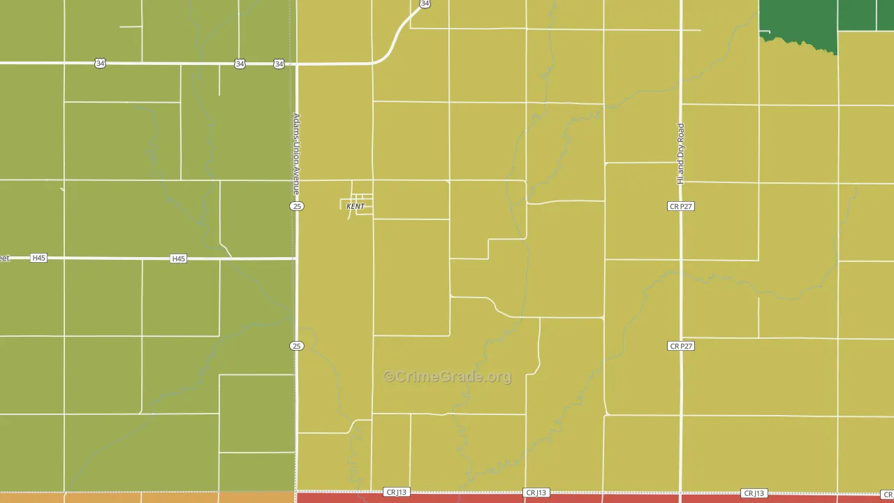 Kent, IA Map of Assault Rates