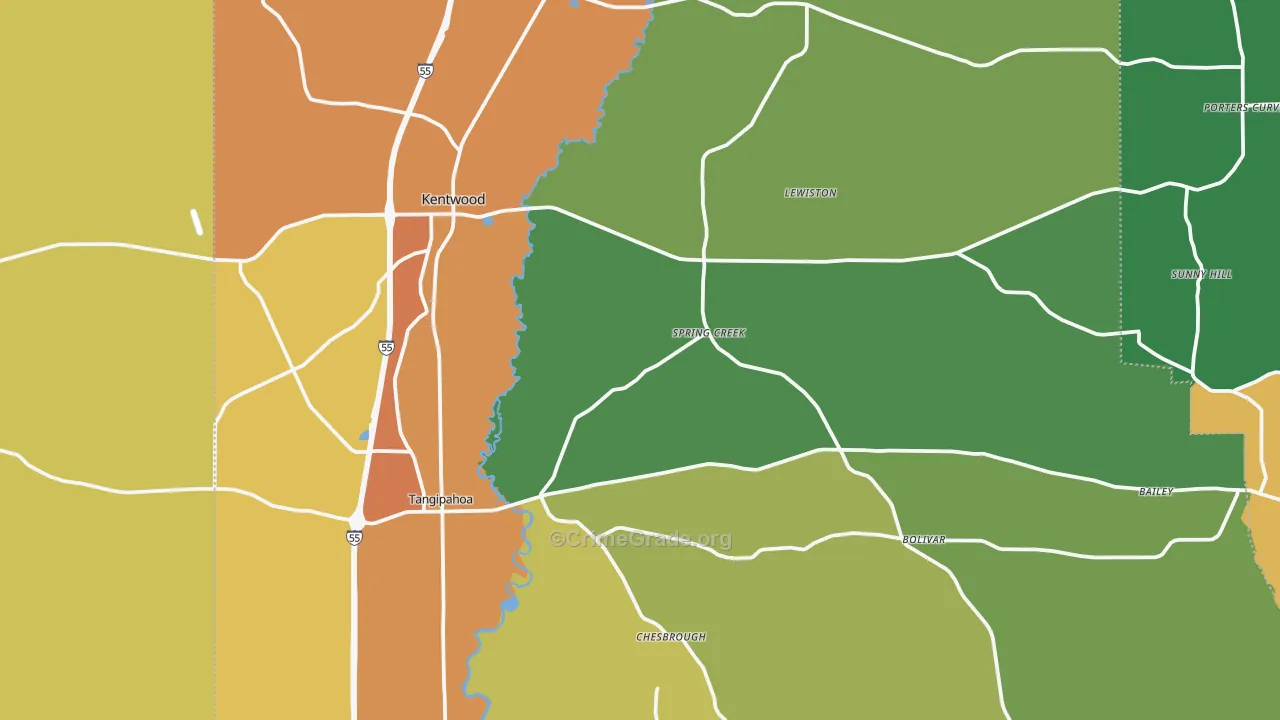 Kentwood, LA Map of Assault Rates