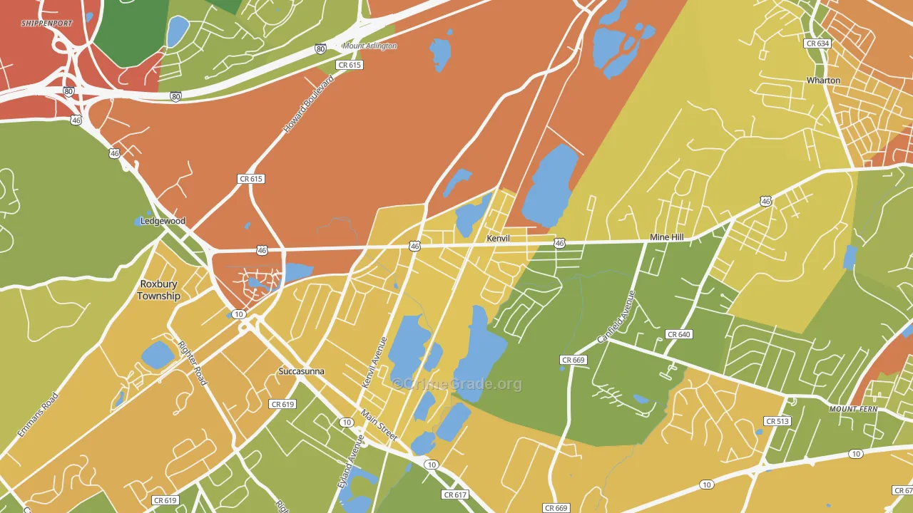 Kenvil, NJ Map of Assault Rates