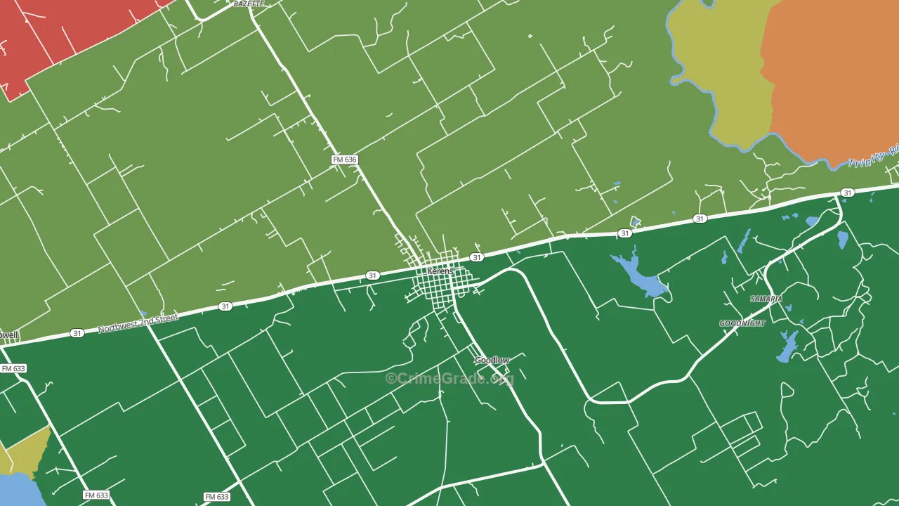 Kerens, TX Map of Assault Rates