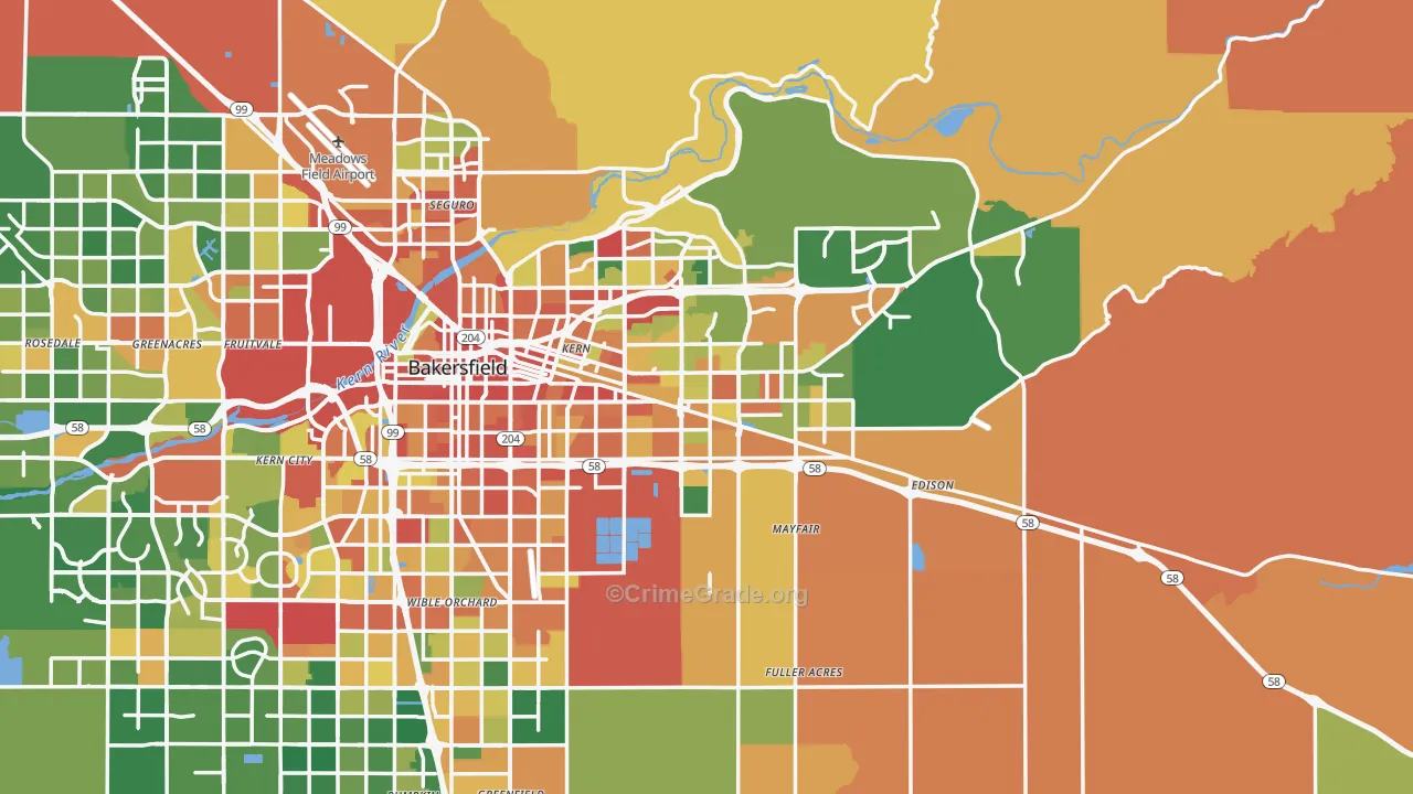 Kern County, CA Map of Assault Rates