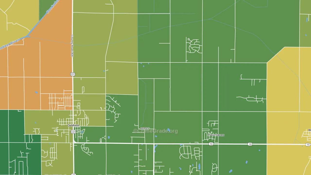 Kersey, IN Map of Assault Rates