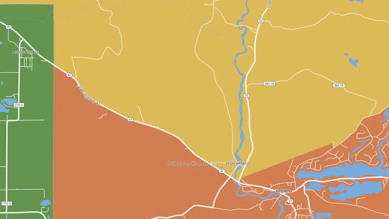 Keshena Falls, WI Map of Assault Rates