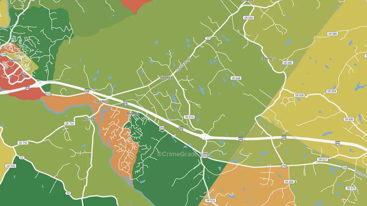 Keswick, VA Map of Assault Rates