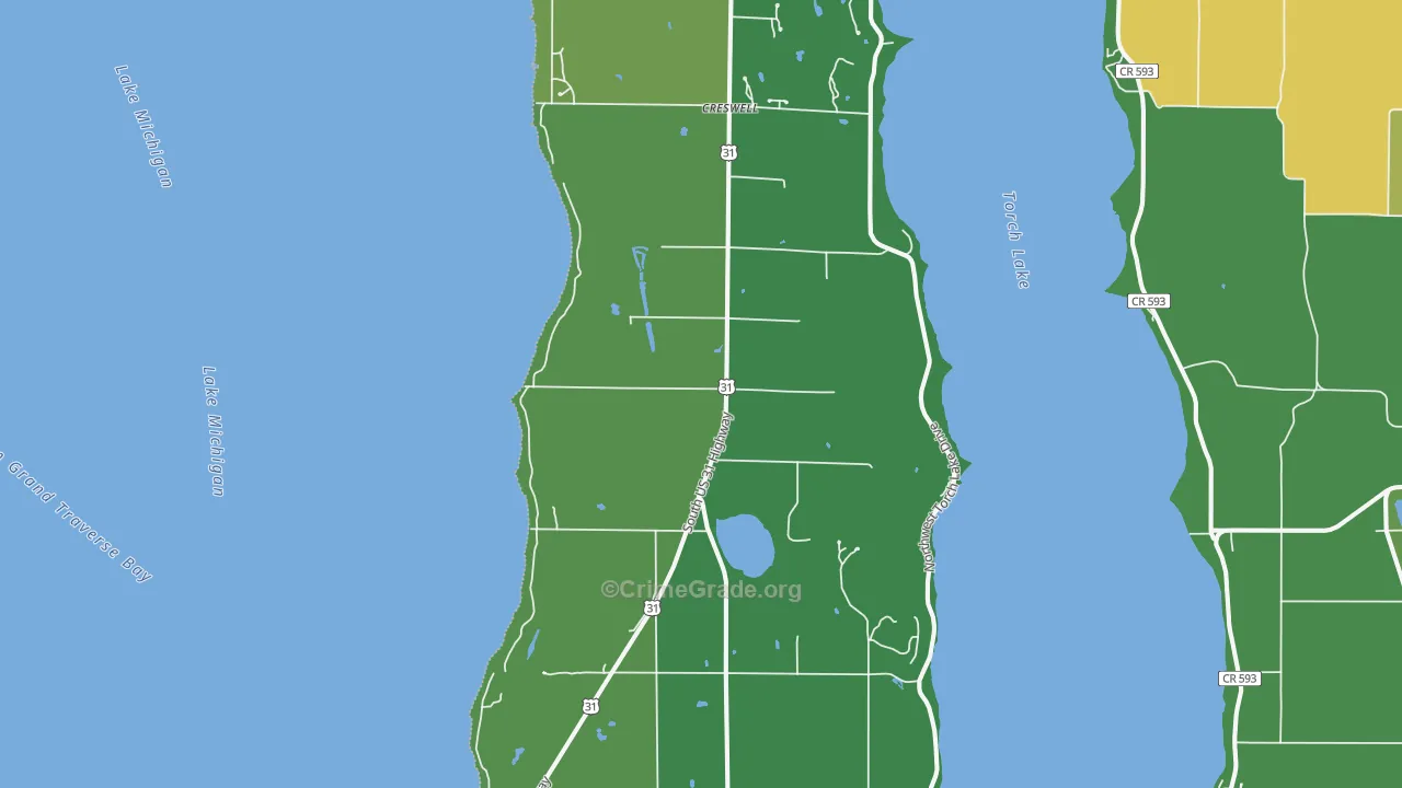 Kewadin, MI Map of Assault Rates