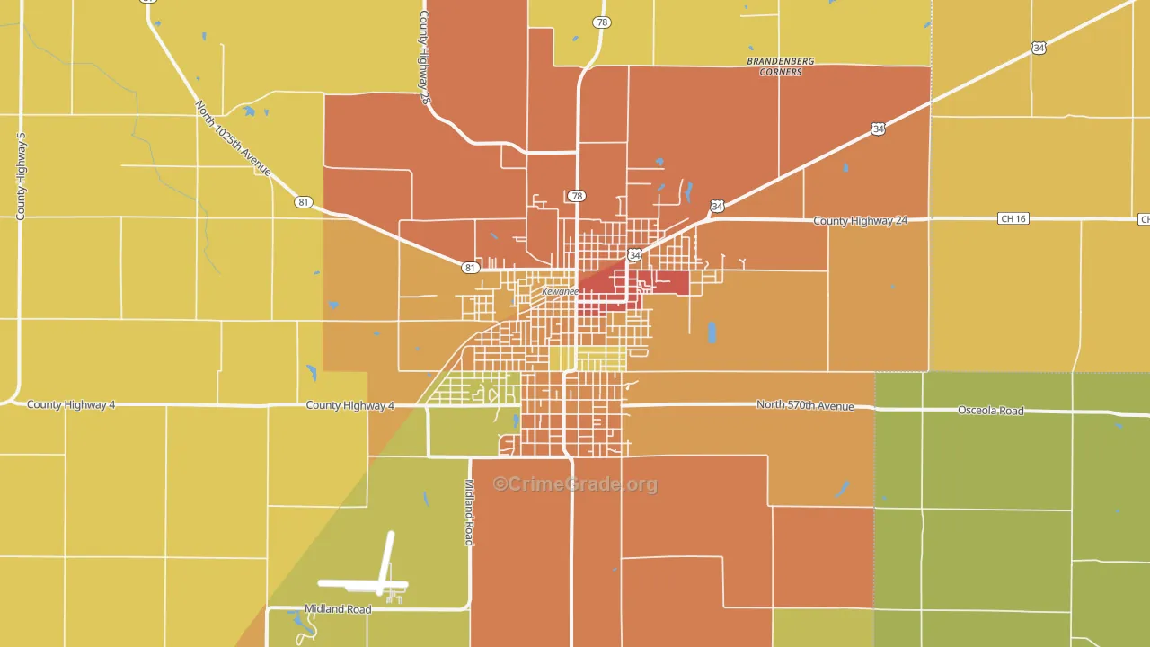 Kewanee, IL Map of Assault Rates