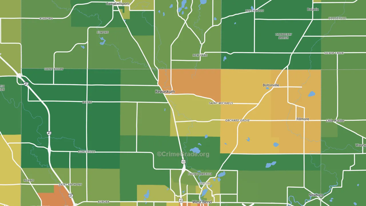 Kewaskum, WI Map of Assault Rates