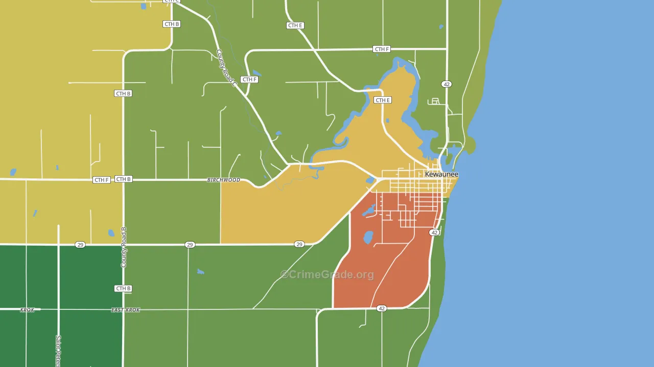 Kewaunee, WI Map of Assault Rates
