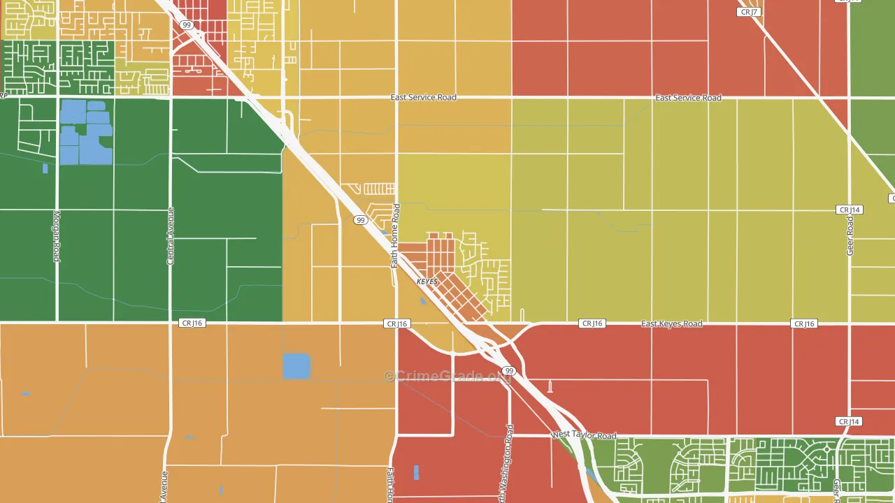 Keyes, CA Map of Assault Rates