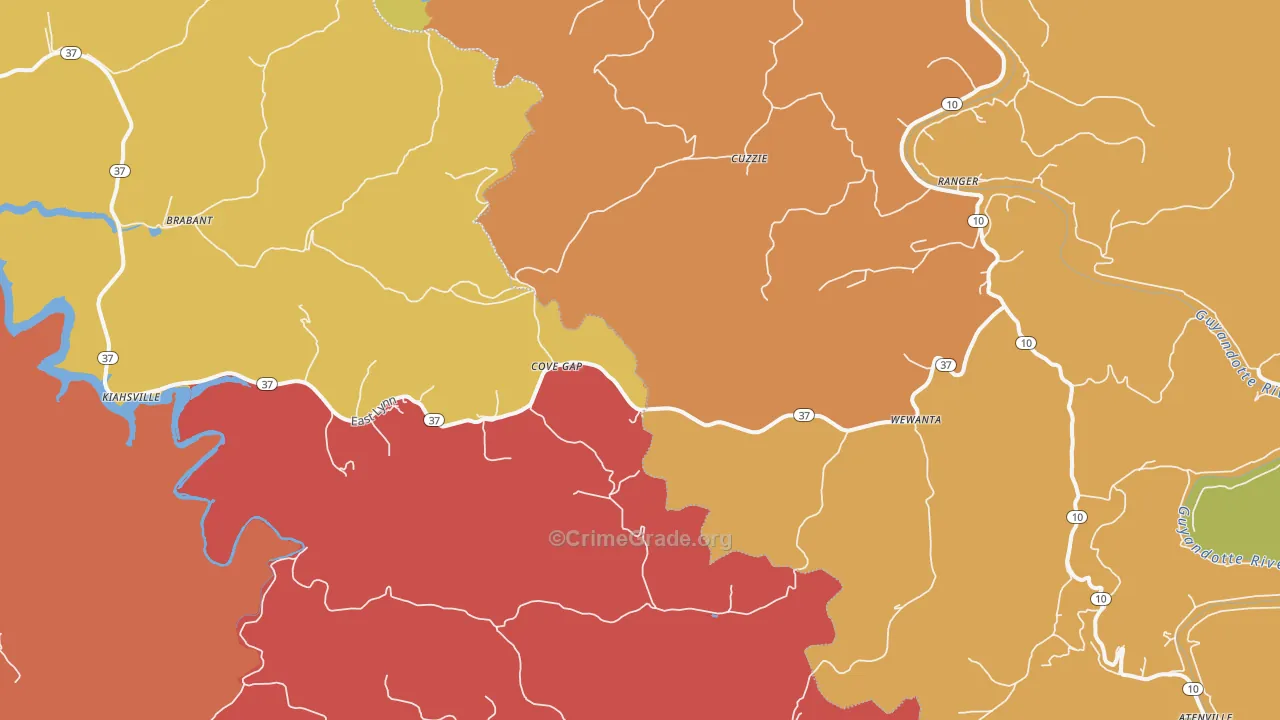 Kiahsville, WV Map of Assault Rates