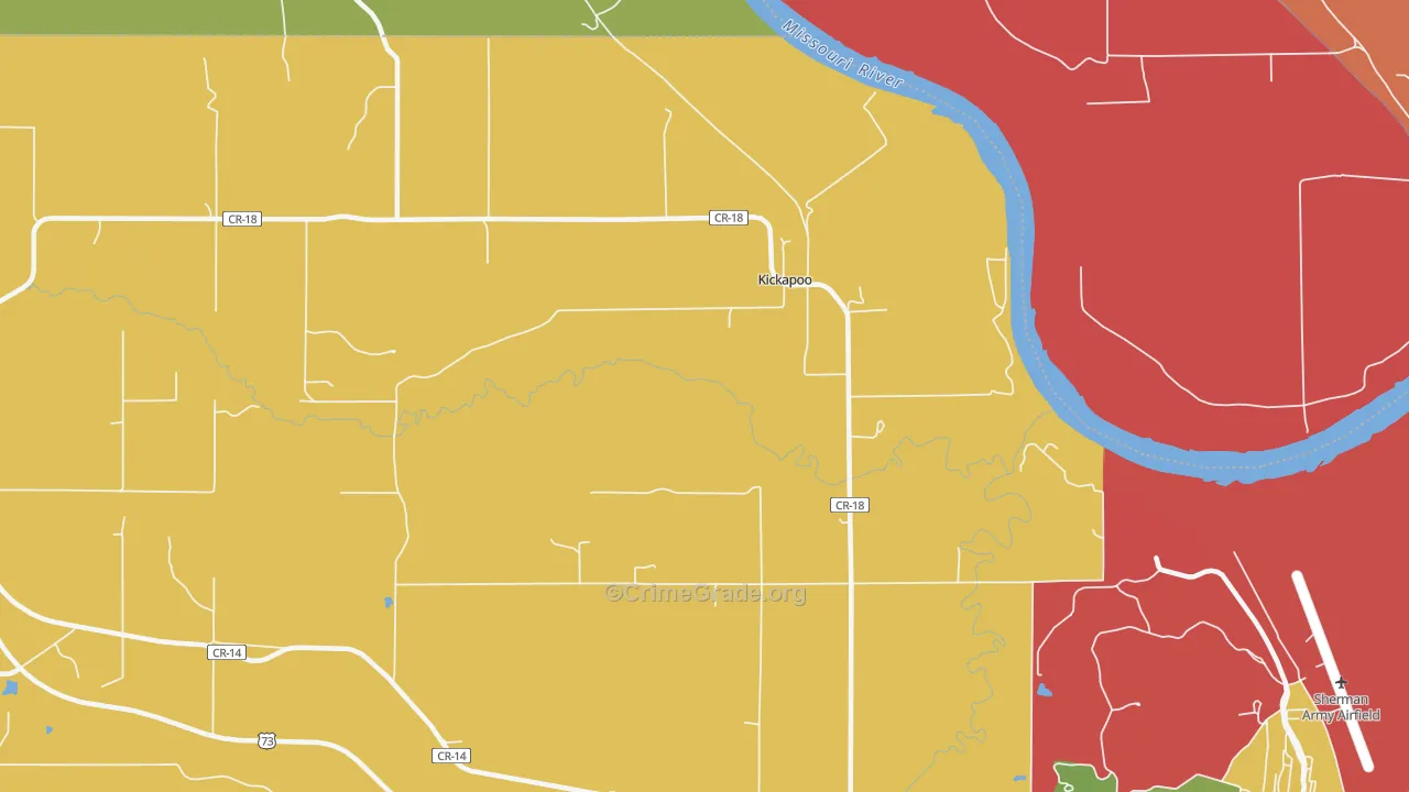 Kickapoo, KS Map of Assault Rates