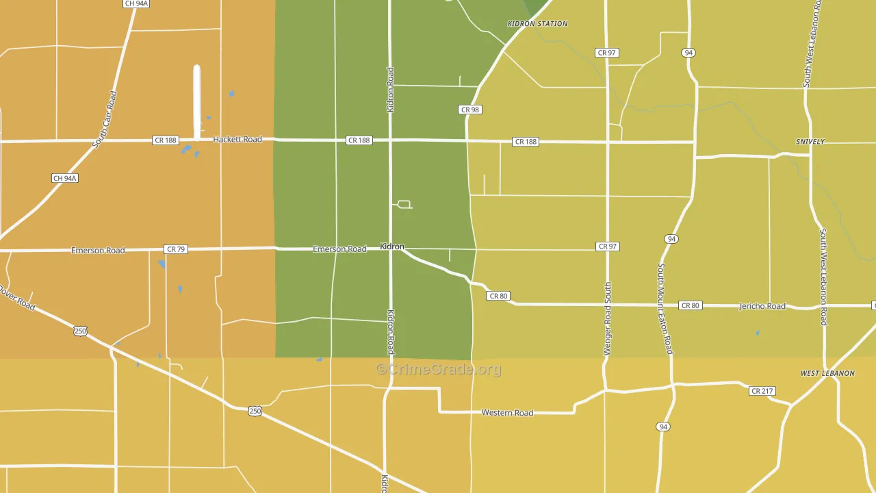 Kidron, OH Map of Assault Rates