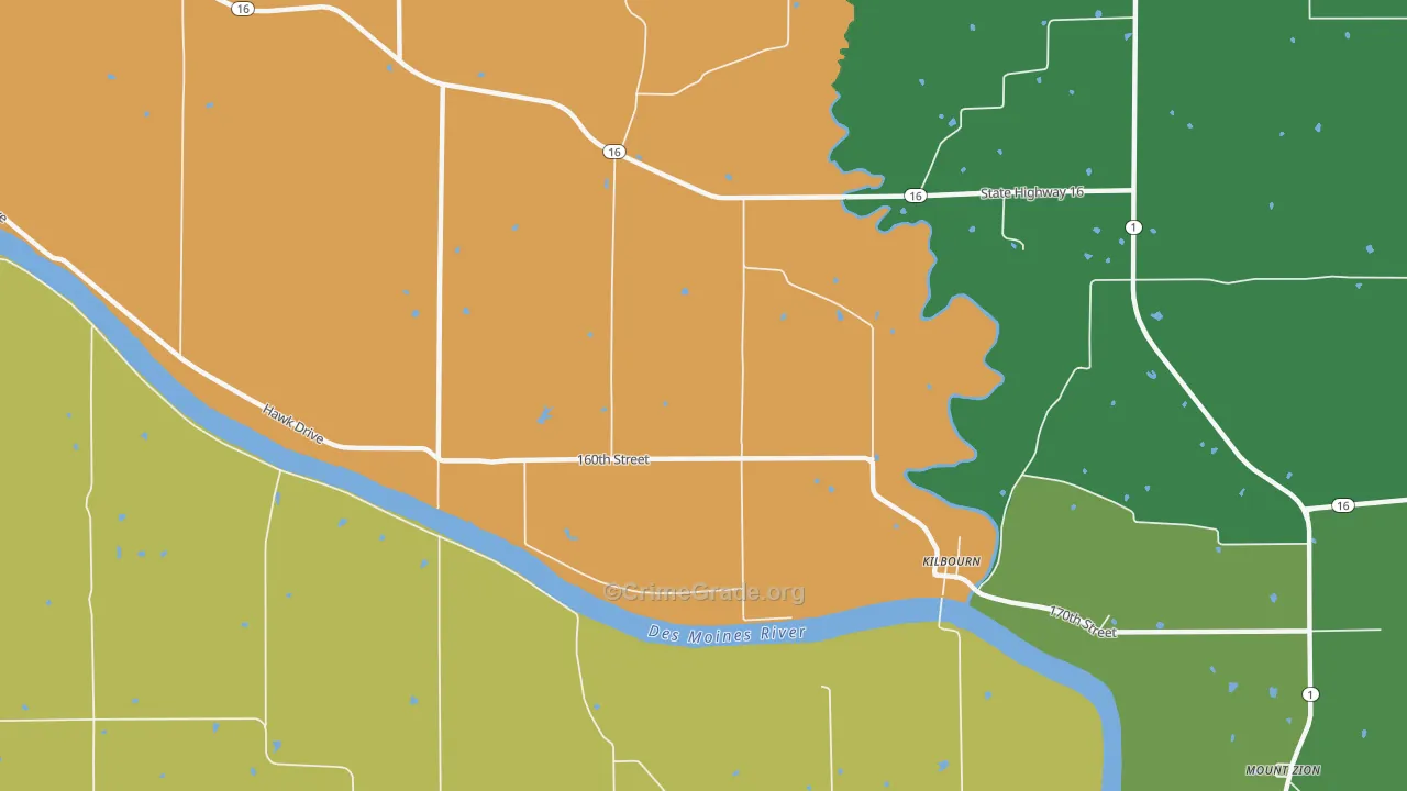 Kilbourn, IA Map of Assault Rates