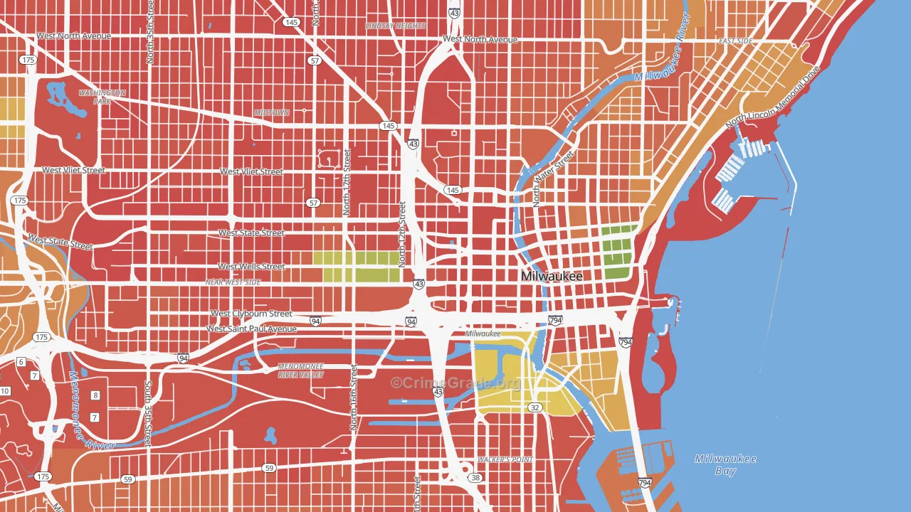 Kilbourn Town, Milwaukee, WI Map of Assault Rates