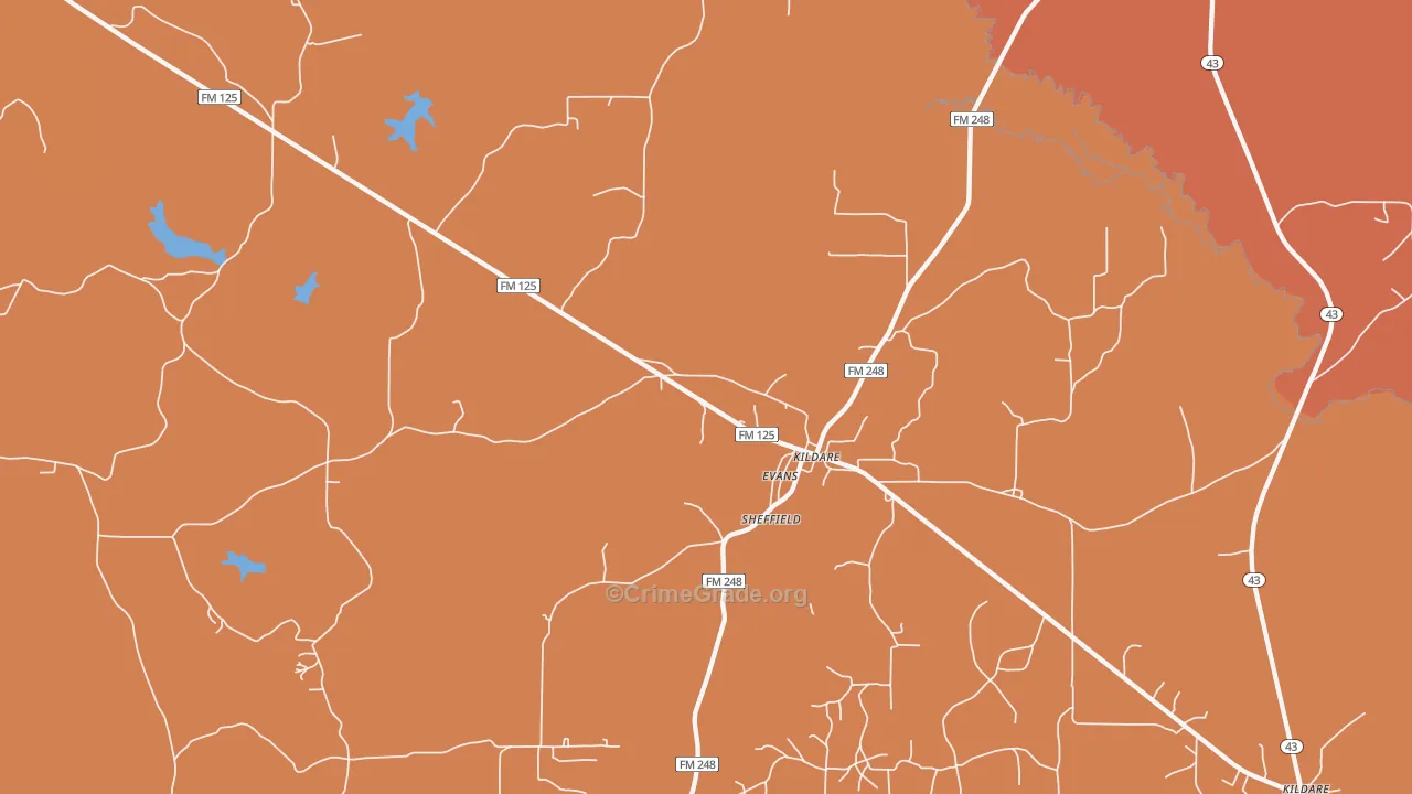 Kildare, TX Map of Assault Rates