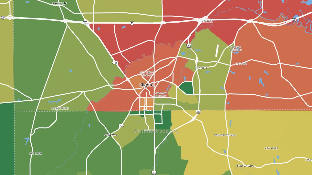 Kilgore, TX Map of Assault Rates