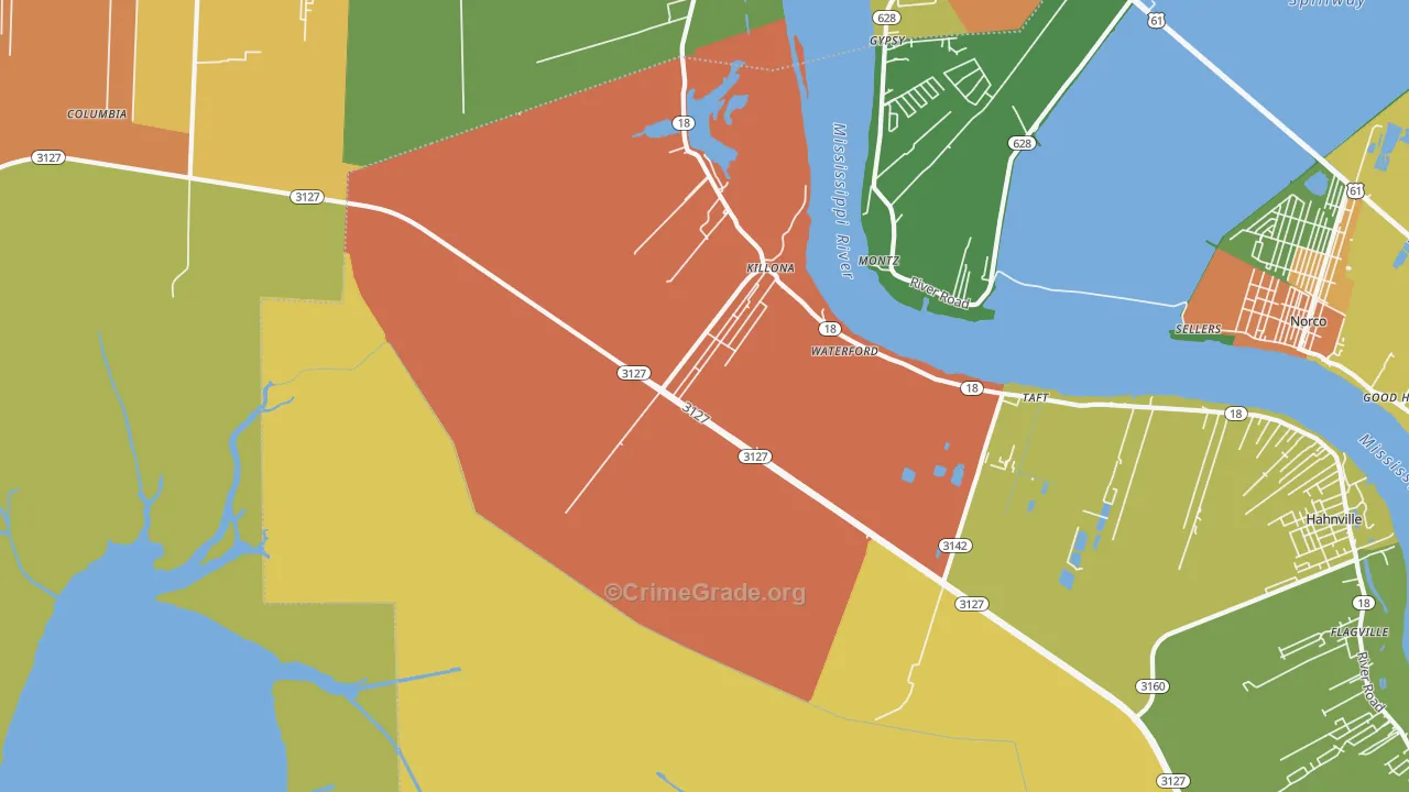 Killona, LA Map of Assault Rates