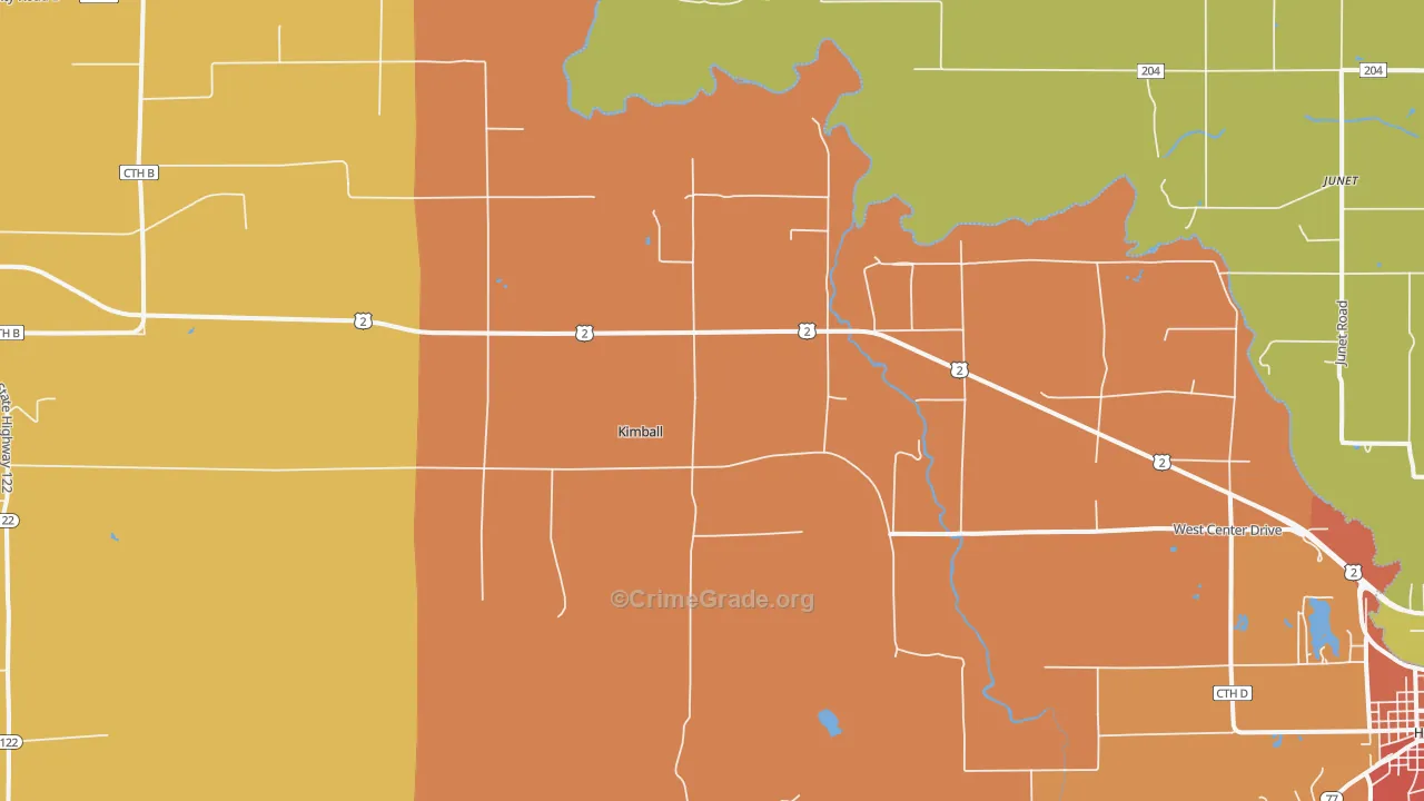 Kimball, WI Map of Assault Rates