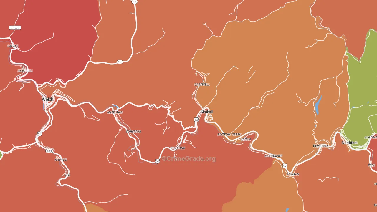 Kimball, WV Map of Assault Rates