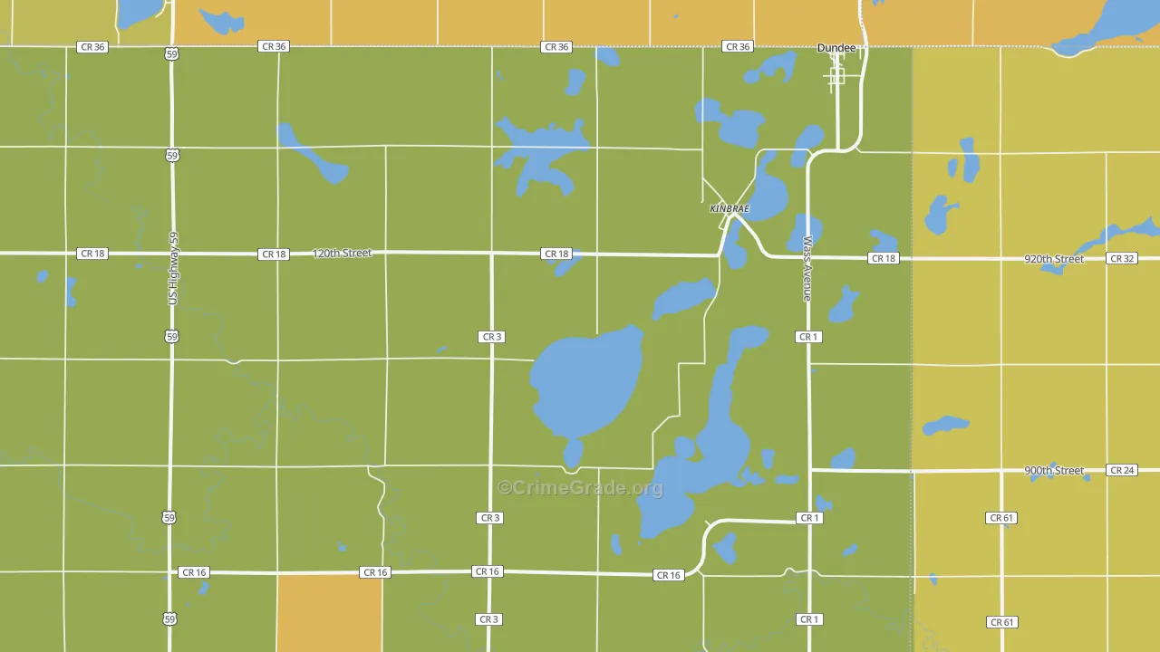 Kinbrae, MN Map of Assault Rates