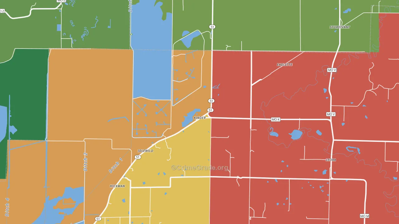Kinder, MO Map of Assault Rates